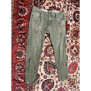 Industrial Indigo Masonry Paint Splatter Jeans Men's W34 L33 Green Distressed Wo
